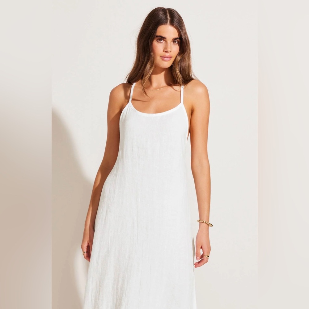 Vitamin A Mari Maxi Dress White Crinkle Linen Cotton Swim Coverup Dress - Picture 4 of 11